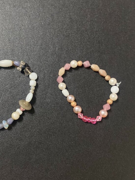 Set of 2 Dainty Beaded Bracelets - Soft Pink & Iridescent White Styles
